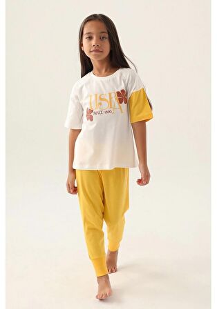 Kız Çocuk Pijama Takımı Krem 1809 V1