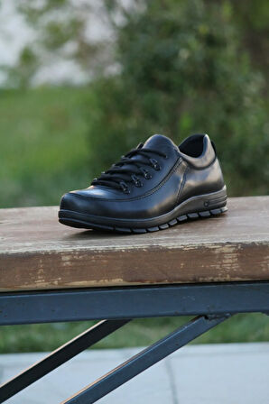 Erkek Sportif Kışlık Kundura Hakiki Deri  Kauççuk Dişli Taban Otobetik ve Bağlı