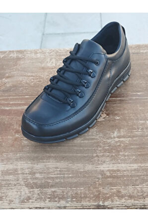 Erkek Sportif Kışlık Kundura Hakiki Deri  Kauççuk Dişli Taban Otobetik ve Bağlı