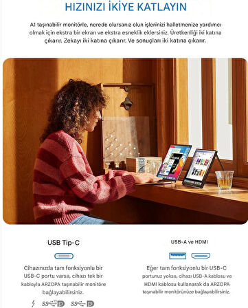 Arzopa A1 15.6" Full HD 60Hz IPS Ultra İnce Taşınabilir Monitör