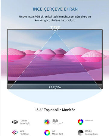 Arzopa A1 15.6" Full HD 60Hz IPS Ultra İnce Taşınabilir Monitör