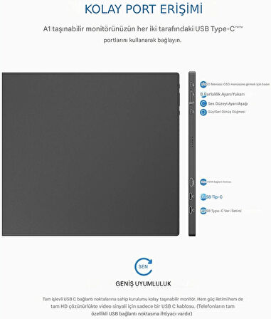 Arzopa A1 15.6" Full HD 60Hz IPS Ultra İnce Taşınabilir Monitör