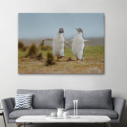 Harita Sepeti Mutlu Yavru Penguenler Dekoratif Kanvas Tablo 1152