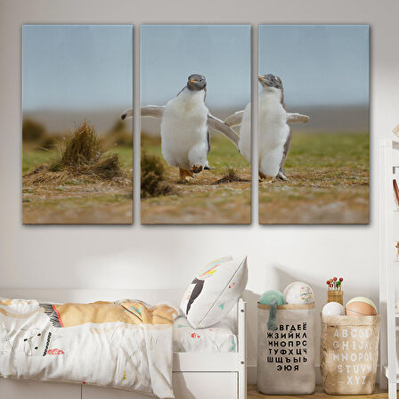 Harita Sepeti Mutlu Yavru Penguenler Dekoratif Kanvas Tablo 1152