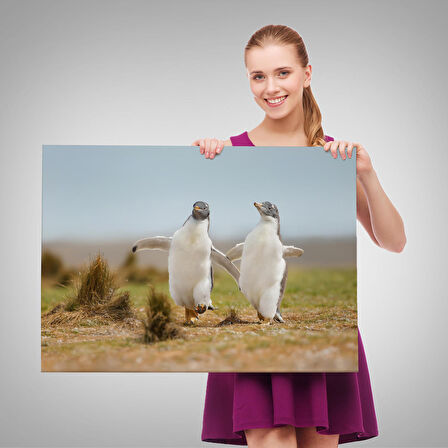 Harita Sepeti Mutlu Yavru Penguenler Dekoratif Kanvas Tablo 1152