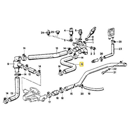 BMW E30 M10 MOTOR SU HORTUMU OEM NO 11531278909