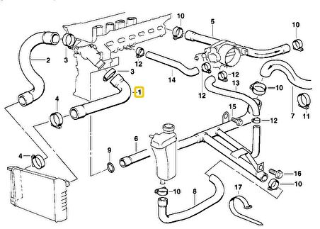 BMW E36 VE Z3 M50 M52 MOTOR RADYATÖR ÜST HORTUMU 11531708499