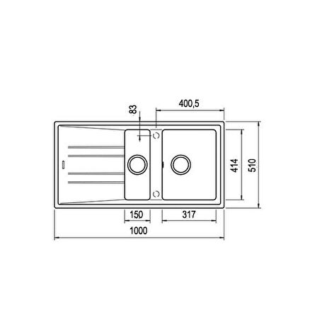 TEKA STONE 60 B-TG 1½B 1D STONE GREY 1,5 GÖZLÜ TEZGAH ÜSTÜ TEGRANİT EVİYE 115360007