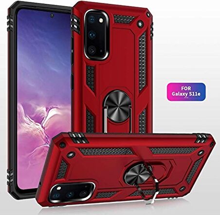 Smcase Samsung Galaxy S20 Kılıf Vega Yüzüklü Standlı Tank Kapak
