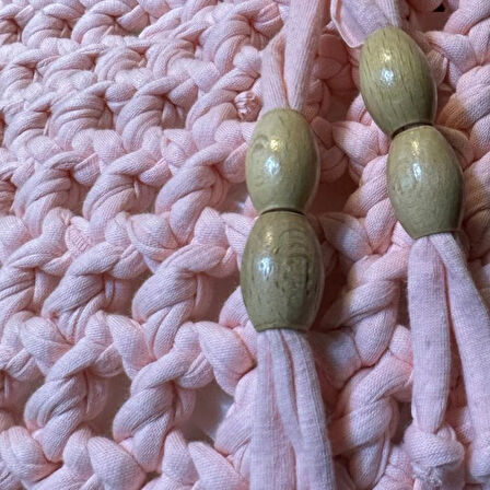 Uretti - Emine 9106 El Örgüsü Ahşap Boncuk Detaylı Penye Kumaş Omuz Çantası - 27 x 21