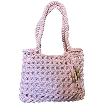 Uretti - Emine 9106 El Örgüsü Ahşap Boncuk Detaylı Penye Kumaş Omuz Çantası - 27 x 21