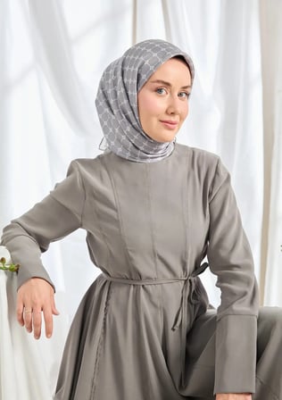 Twill İpek Eşarp Monogram Açık Gri