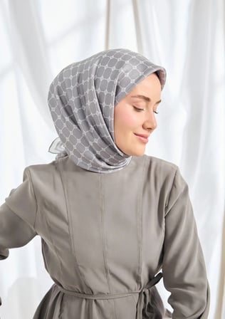 Twill İpek Eşarp Monogram Açık Gri