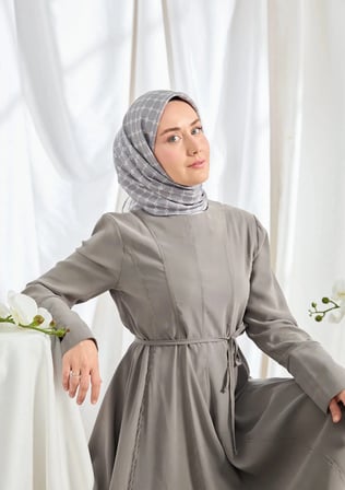 Twill İpek Eşarp Monogram Açık Gri