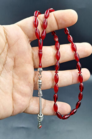  Alpaka Püskül Kehribar Tespih (Ahşap Kutulu)