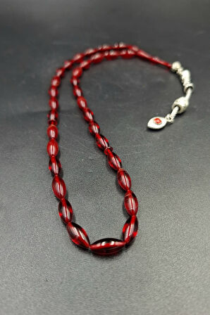  Alpaka Püskül Kehribar Tespih (Ahşap Kutulu)