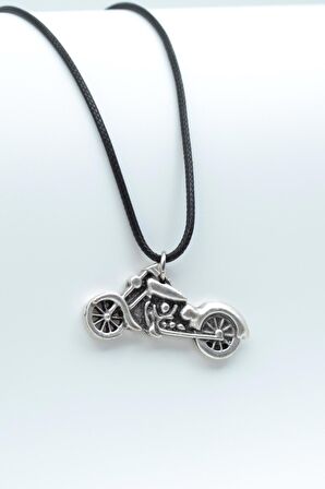 Chopper Motor Kolye Deri İp Kolye Gümüş Kaplama Erkek Kadın Kolye