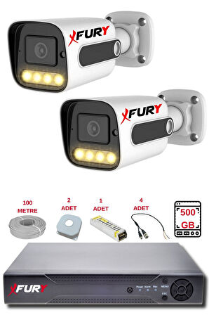 FURY 2 Kameralı Set Full HD Gece Renkli Görüş-Cepten İzle-Su Geçirmez Güvenlik Kamerası Seti 500GB