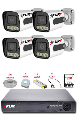 FURY 4 Kameralı Set Full HD Gece Renkli Görüş-Cepten İzle-Su Geçirmez Güvenlik Kamerası Seti 320GB