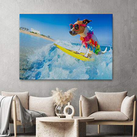 Harita Sepeti Su Kayağı Yapan Köpek Dekoratif Kanvas Tablo 1155