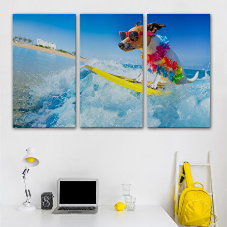 Harita Sepeti Su Kayağı Yapan Köpek Dekoratif Kanvas Tablo 1155