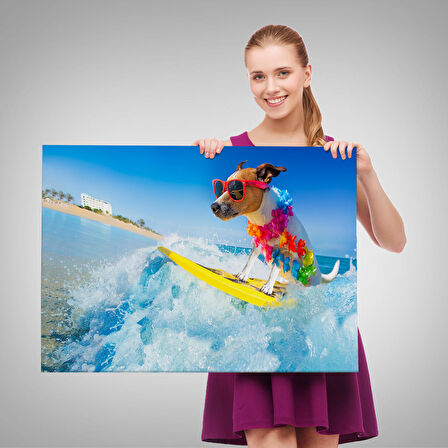 Harita Sepeti Su Kayağı Yapan Köpek Dekoratif Kanvas Tablo 1155