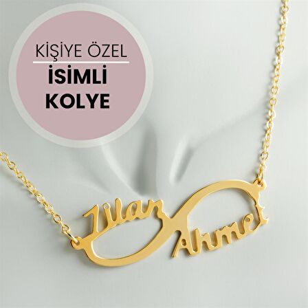 Kişiye Özel Sonsuzluk Çift İsim Yazılı Kolye