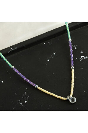 Renkli Kum Boncuk Taşlı Kolye