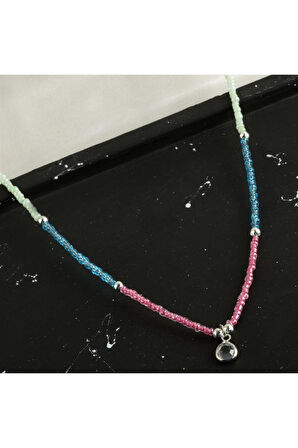 Renkli Kum Boncuk Taşlı Kolye