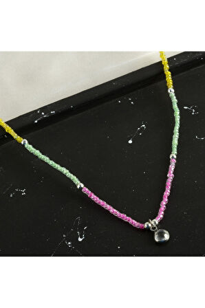 Renkli Kum Boncuk Taşlı Kolye