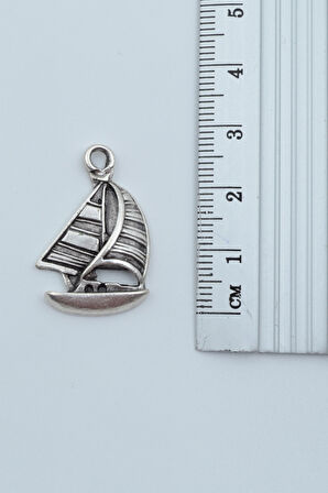 2'li Yelkenli Gemi - Tüy Gümüş Kaplama Kolye Seti