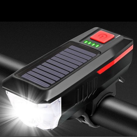 Roichil® Solar Enerjili USB ile Şarj Edilebilir Ledli Bisiklet Feneri Kornalı ve Su Geçirmez Far