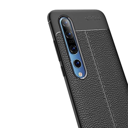 Smcase Xiaomi Mi 10 Kılıf Deri Dokulu Silikon  Tam Kapatan Nano Ekran Koruyucu