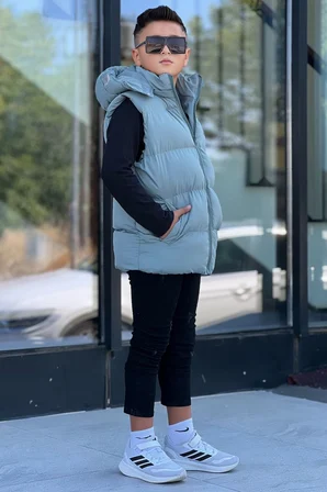 Erkek Çocuk Baskılı Çıkarılabilir Kapüşonlu  Şişme Yelek 3017