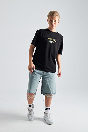 Monte Carlo Country Club Baskılı %100 Pamuk Erkek Oversize Çocuk Tişört