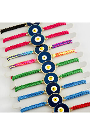 Nazar Mineli Makrome Örgülü Bileklik