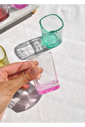 6 Adet Dip Renkli Cam Mini Kahve Yanı Su Bardağı 75 ml Su Bardak