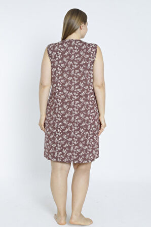 Desenli Saten Detaylı Askılı Büyük Beden Likralı Viskon Gecelik