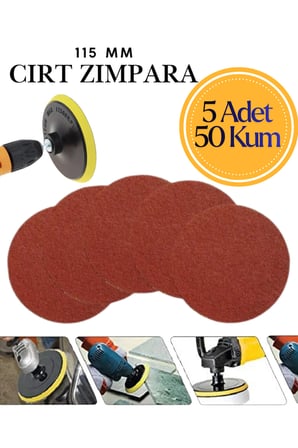 5 Adet 115 mm Cırt Zımpara Kağıdı 50 Kum Avuç Taşlama Spiral Uyumlu Velcro Deliksiz Cırtlı Zımpara