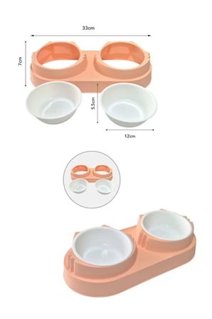 İkili Çıkartılabilir Hazneli Ve Yükseltilmiş Kedi/Köpek Mama Ve Su Kabı- Pembe