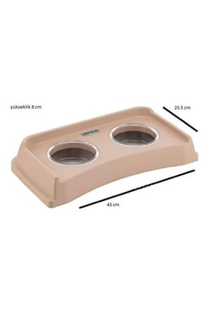İkili Mama Ve Su Kabı Krem 2 X 300 Ml Kristal Cam Hazneli