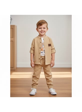 442925 GÖMLEKLİ ÜÇLÜ TAKIM 2Y,3Y,4Y,5Y BEJ