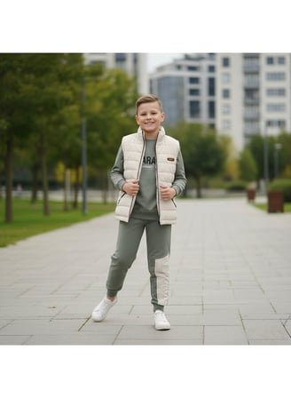 434328 YELEKLİ 3 LÜ ERKEK TAKIM EKRU