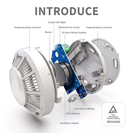 Opax HY-SSA01 Photoelectric Kombine Kablosuz Duman & ISI Dedektörü ve Alarmı