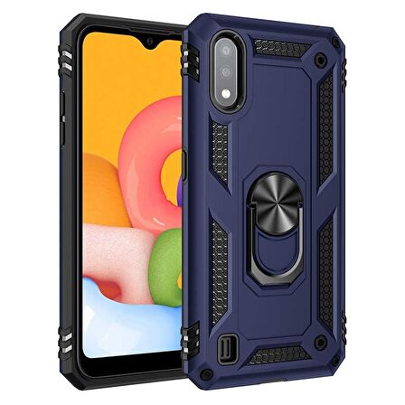 Smcase Samsung Galaxy A01 Kılıf Vega Yüzüklü Tank Kapak  Nano Ekran Koruyucu