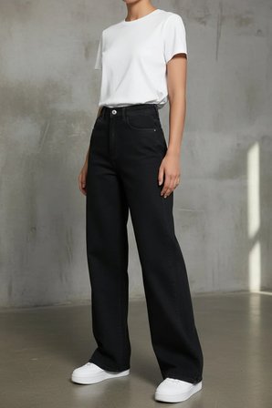 Heaven Kadın Yüksek Bel Siyah Salaş Wide Leg Jeans Geniş Paça Palazzo Kot Pantolon