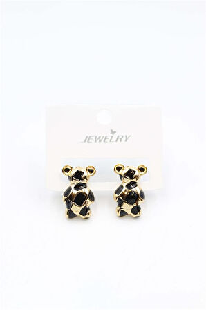 Mineli Ayıcık Küpe - Siyah