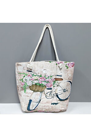 Bisiklet Desenli Plaj Çantası