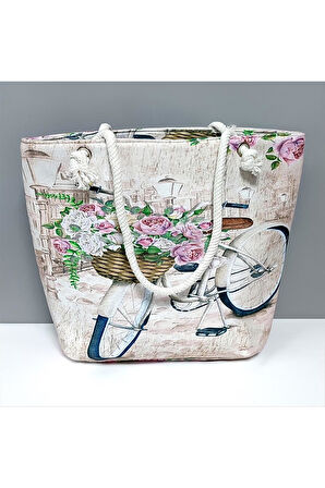 Bisiklet Desenli Plaj Çantası