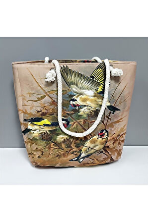 Kuş Desenli Plaj Çantası